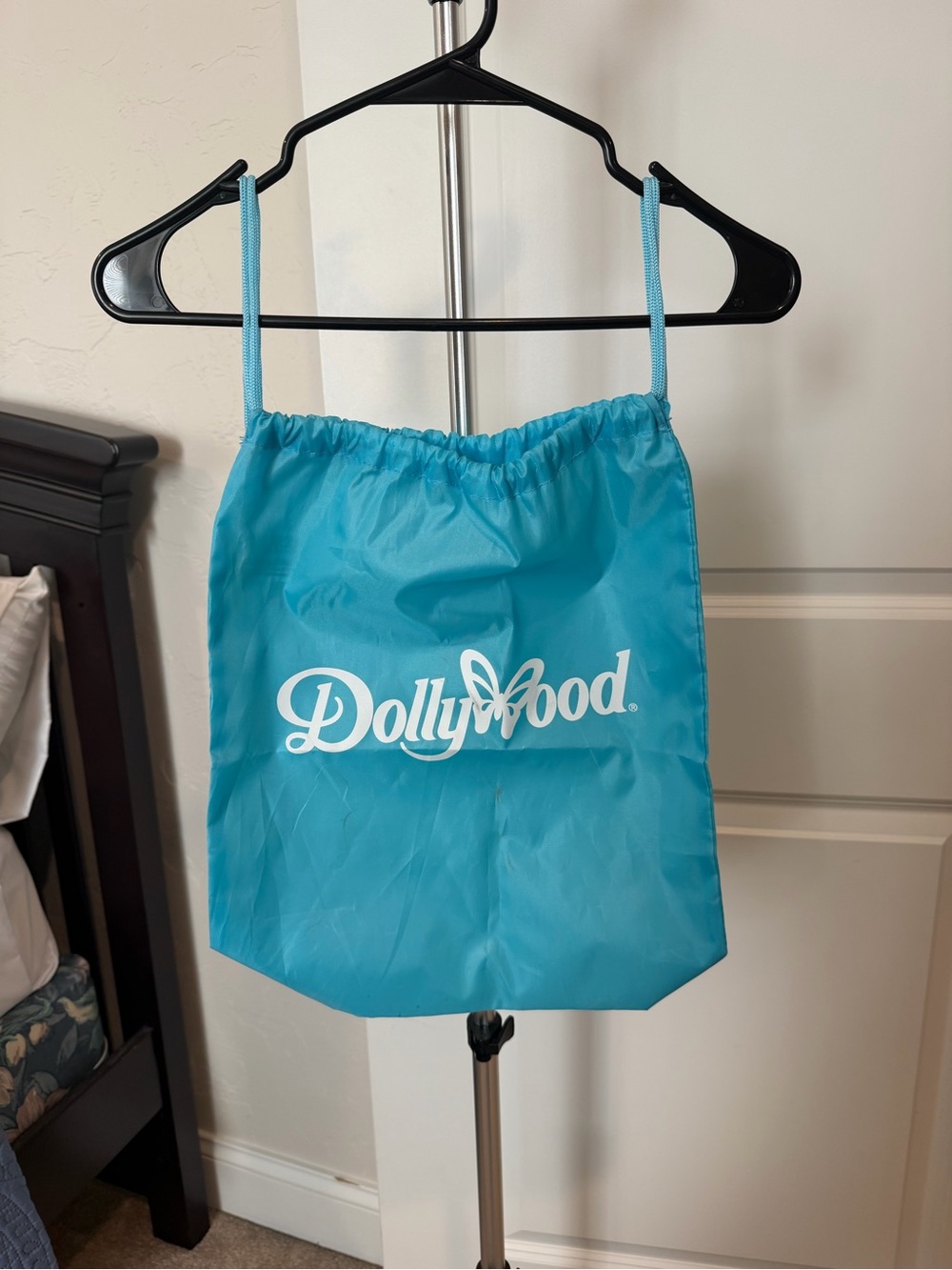 Official bag from Dollywood. Aqua Drawstring Bag